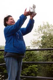 Michelle launching pidgeon